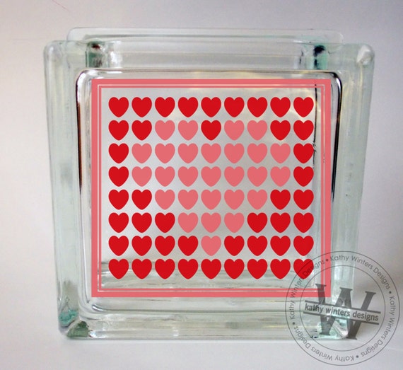 Vinyl Lettering Glass Block Decal Hearts by KWintersDesigns