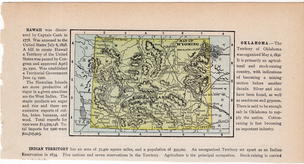 1910 antique map WYOMING & ONTARIO original by antiqueprintstore