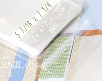 100 A7 Clear Cellophane Bags with PROTECT 5 7/16 x 7 1/4 Resealable Cello Bags A7 Cards with Envelope will Fit in the Clear Bag