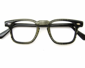 Vintage 50s Green Stripped Horn Rim Eyeglasses Eyewear Frame
