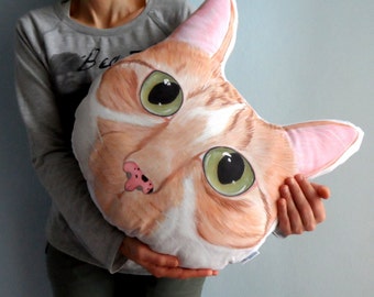 Custom Pet Portrait Plush Pillow -XL SIZE , Personalized gift for pet lovers, cat portrait, dog portrait