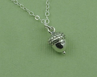 Acorn Necklace - Sterling Silver Acorn Pendant, Acorn Jewelry, Teacher Gifts, Charm Necklace, Trendy Necklaces, Birthday Gift