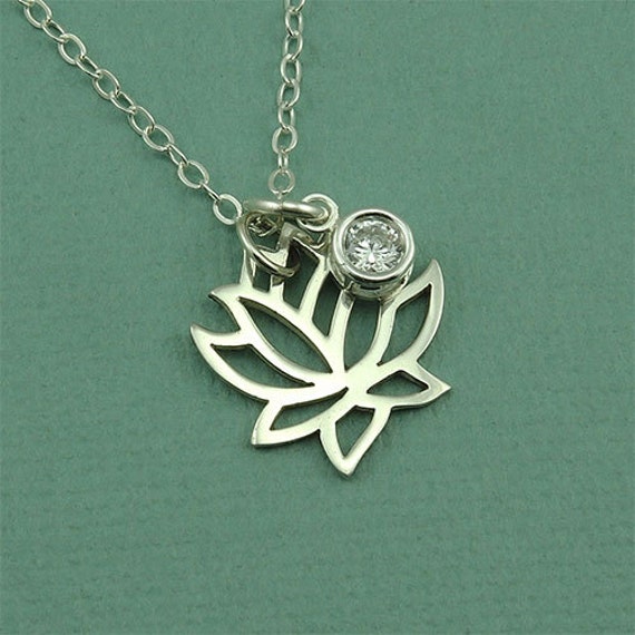 Gemstone Lotus Flower Necklace sterling silver by TheZenMuse