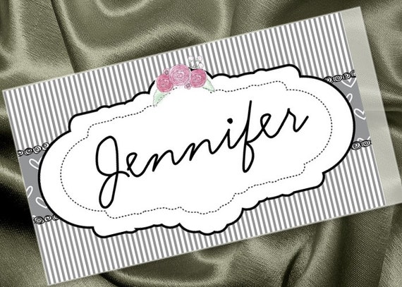 10 Blank Food Label Stickers, Name Tags, Favor Stickers, Grey Stripes and Hearts, Roses, Wedding, Bridal Shower, Baby Shower, Birthday Il_570xn