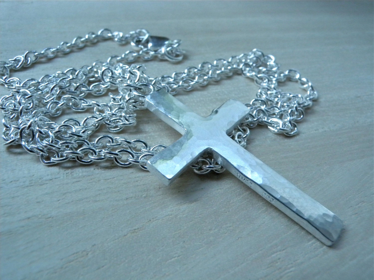 Large cross necklace sterling silver Mens cross pendant