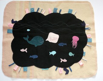 eco-friendly wool play mat,sea animals,ocean theme,discovery rug,baby nursery,wall art,children's room decor,made to order,custom colours