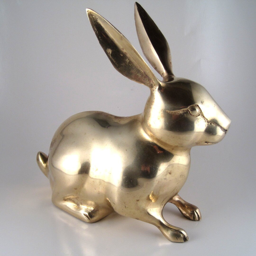 vintage brass rabbit brass decor rabbit by StrychnineVintage