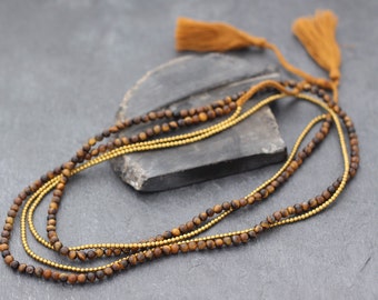 Tiger Eye Onyx Stone Tassel Long Necklace Wrap Bracelet