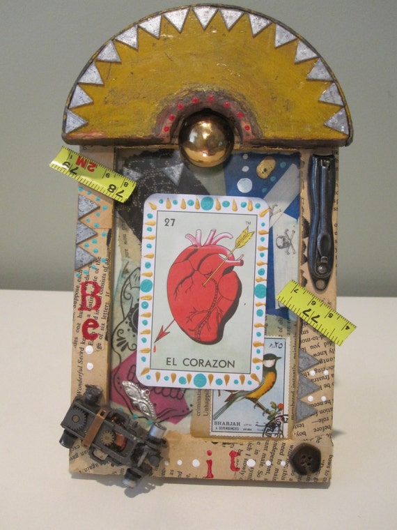 Mixed media assemblage found object upcycled by LaCornejaNegra