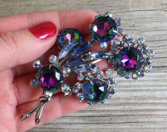 Vintage Mystic Topaz Colored Rhinestone Flower Pin