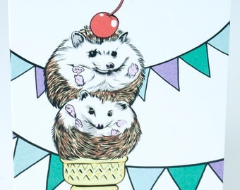 SALE - Happy Birthday greeting card - Hedgehogs - 50% off