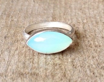 Astrological Marquise Aqua Chalcedony Sterling Silver Ring