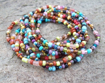 Stretch Stack Beaded Festival Bracelets, Colorful beaded bracelets, Boho, Hippie, Gypsy - 9 Stack bracelet set
