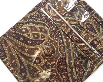 Small Fabric Bag Vinyl Bag Zipper Bag Brown Paisley Sac Knitting Organizer Jewelry Case Cosmetic Bag Make Up Bag Travel Bag