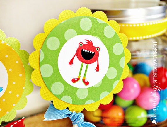 Monster Mongrels Theme - Printable Party Tags - Circles -Cupcake Toppers - Printable Monster Party Il_570xn