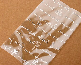 50 White French Letters Mini Cellophane Bags (2.7 x 4.7in)