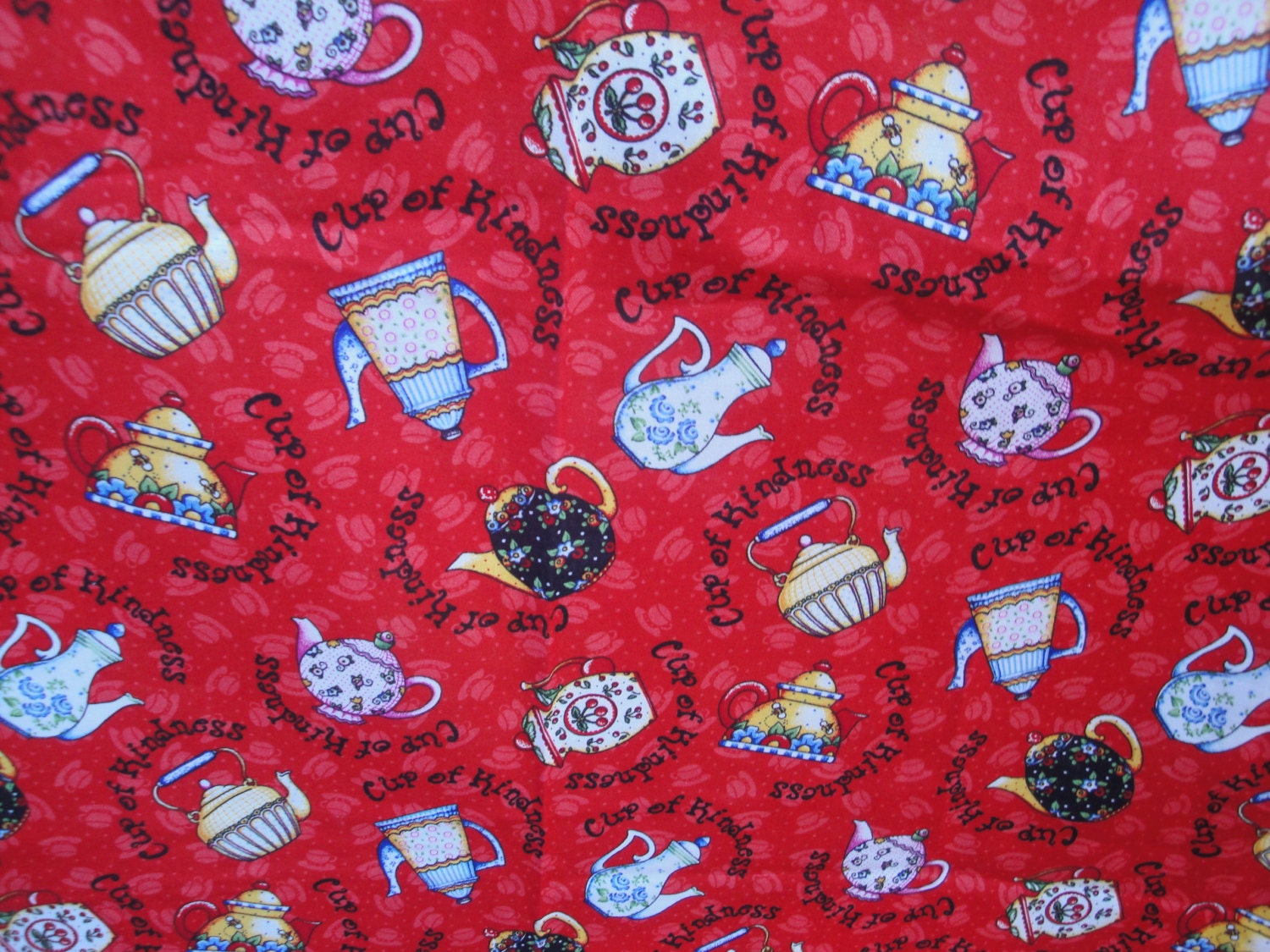 45 Wide Cotton Screen Print Red Teapot Pattern Fabric by
