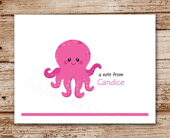 Octopus Note Cards (set of 8) Personalized Stationery | Under the Sea Thank You Cards | Ocean, Beach Notecards Il_570xn