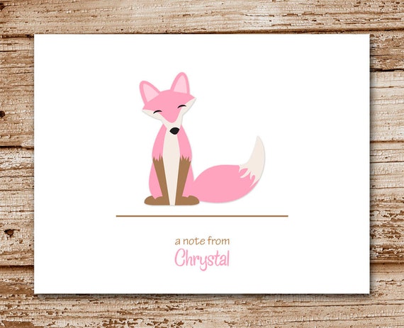 Set of 8 Pink Fox Note Cards - Personalized | Woodland, Forest Animals Stationery - Folded Cards Il_570xn