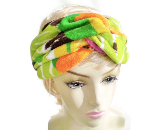 Beach Towel Head Wrap, Green Orange Terry Twist Headband, Spa Head Wrap, Swim - il_570xN.763148867_ockv