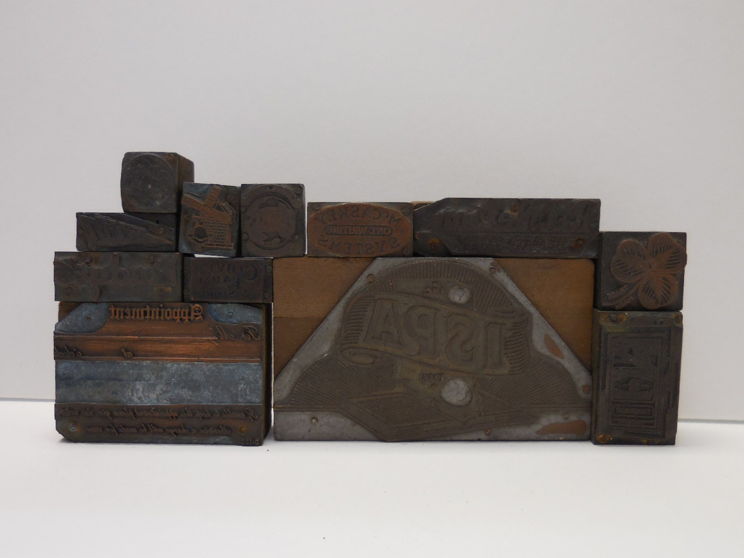 12 antique Printing blocks Advertisement Typeset by SalvageRelics