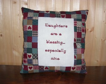 Choice of Daughter or Daughter-in-law Embroidered Pillow (14 x 14)