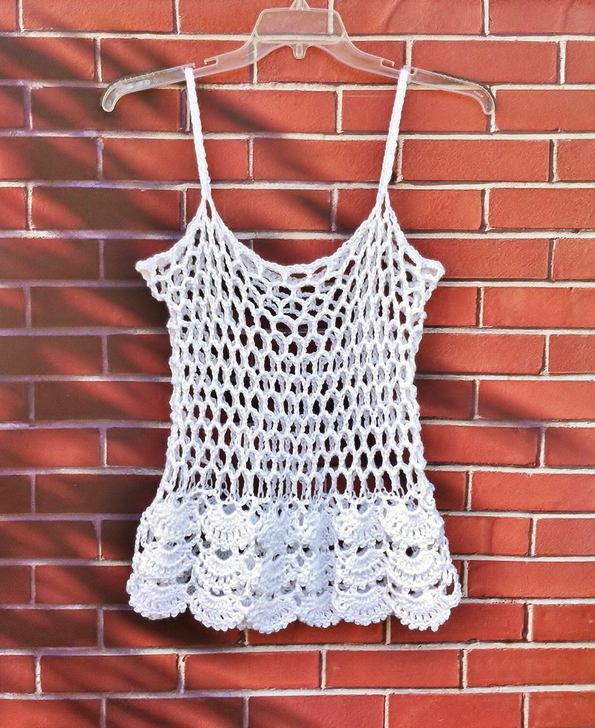 Crochet Tank Top Camisole White Knit Cami Spaghetti Straps