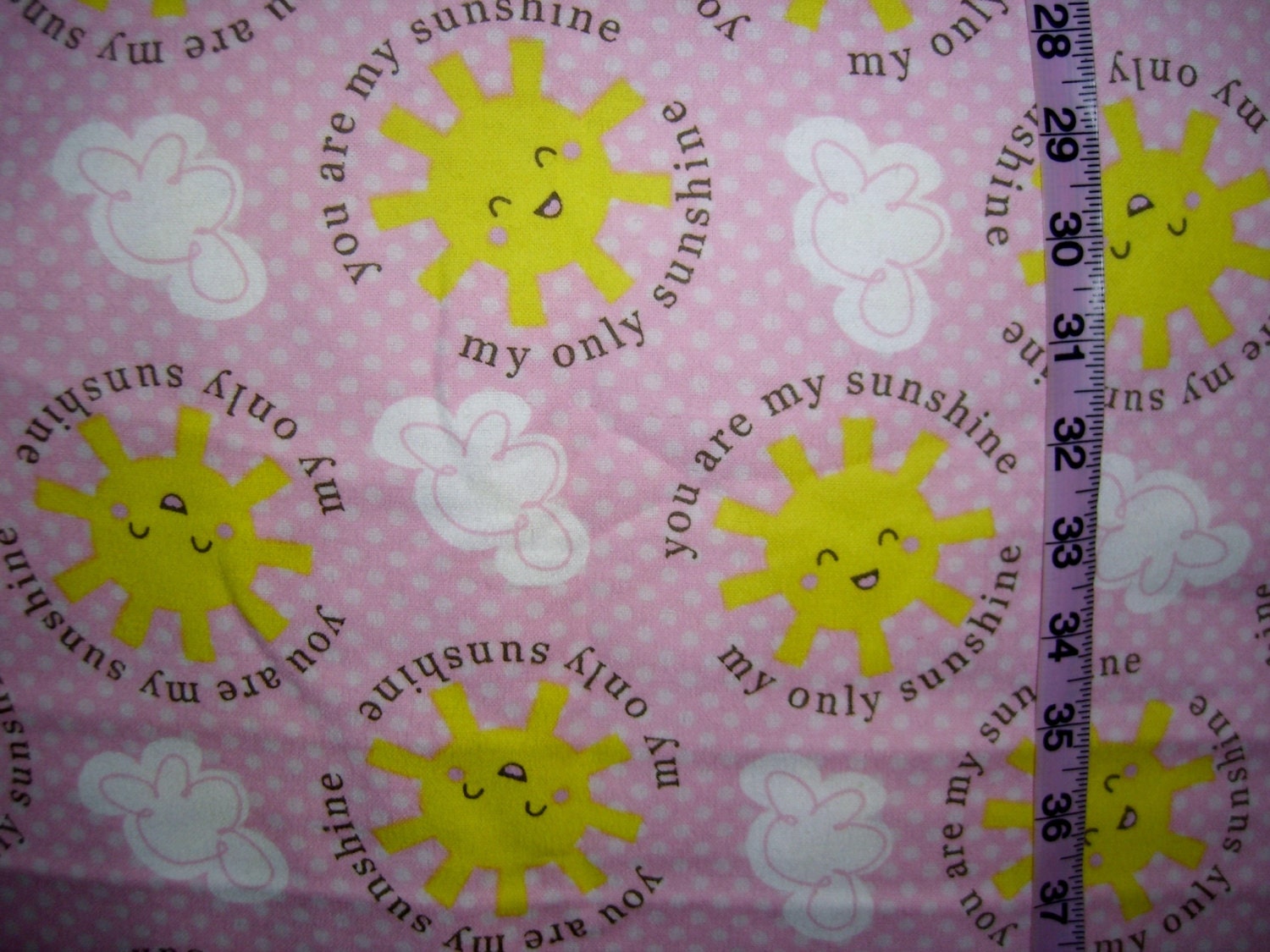 Nursery Flannel fabric baby girl sun You Are My Sunshine pink