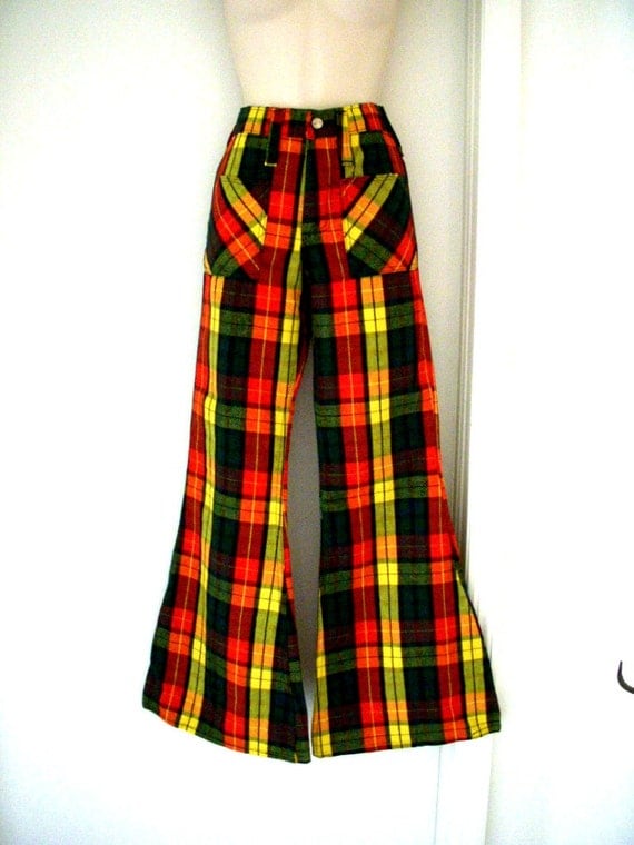 women's plaid bell bottom pants