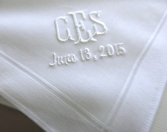 Mens Cotton Handkerchief with 3-Initial Monogram & Date