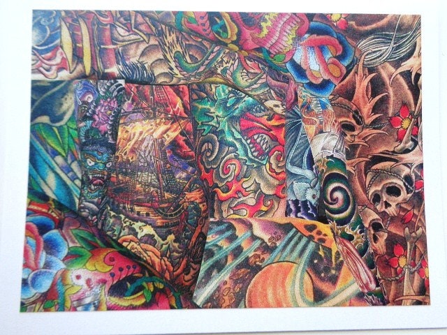 Tattoo Collage Note Cards Tattoo Art Prints Blank Greeting
