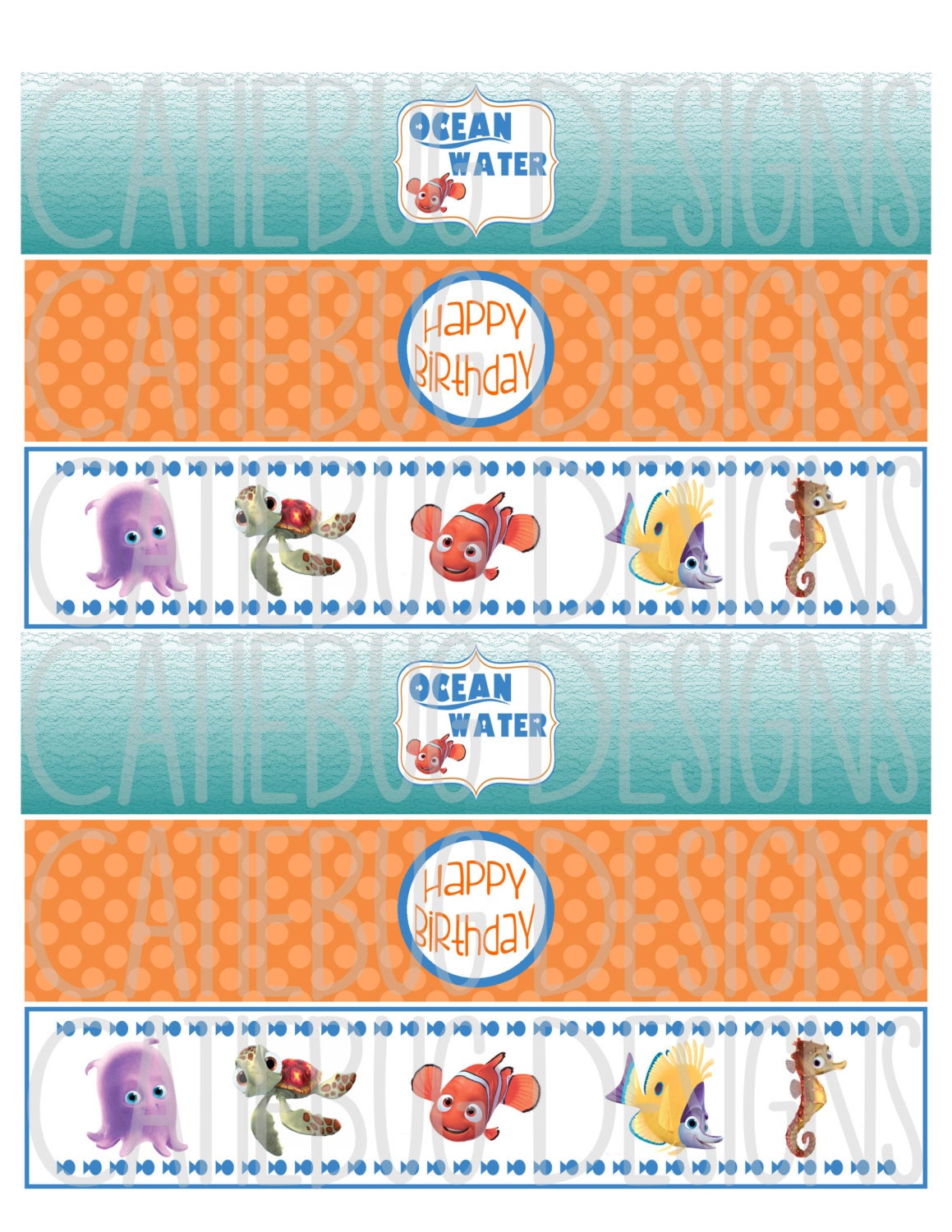 finding nemo birthday water bottle labels