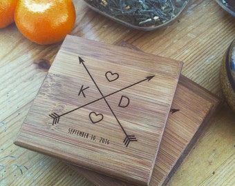 Crossing Arrows Coasters Personalized Coaster Set / Custom Engraved Coasters, Engraved Initials, Wedding Gift, Engagement, Housewarming Gift