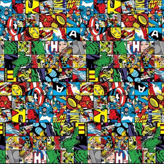 1 Yard MARVEL AVENGERS Cotton Fabric Superhero Patch by OciFabrics