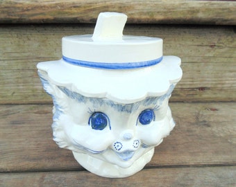 CAT COOKIE JAR. Cat Biscuit Jar. Cat Canister. Ceramic Cat. 1950s Ceramic Cat. Cat Gift Idea. Miss Priss. Cat Kitchen Decor