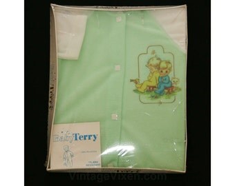 Infants 70s Mint Green Baby's Footed Pajama - Size 0 to 3 Months - Deadstock - Winter - Childrens - Original Packaging - PJ's- 38643-1