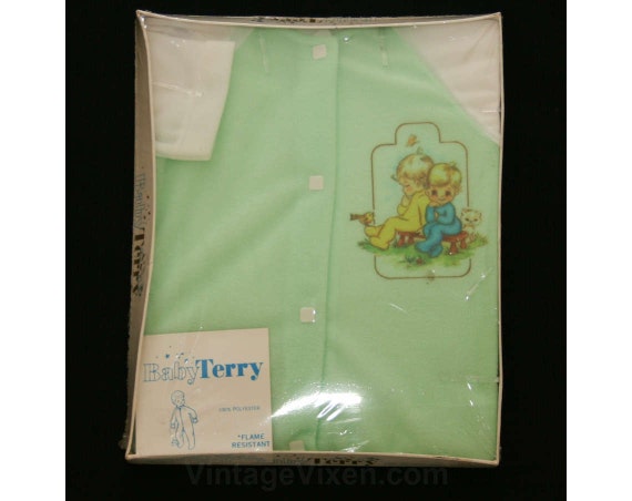 70s Mint Green Baby's Footed Pajama - Size 0 to 3 Months - Infants - Deadstock - Winter - Childrens - Original Packaging - PJ's- 38643-1