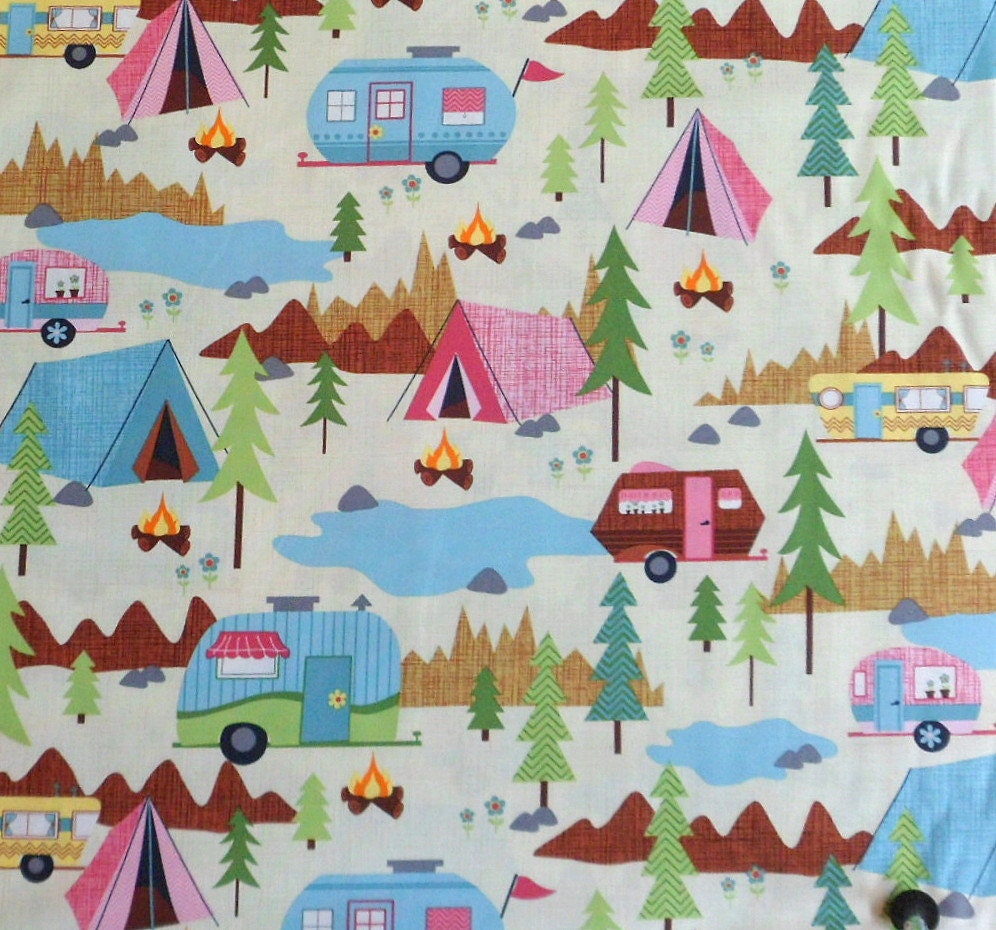 Camper Fabric Camping in the Woods Fabric Retro Campers Fabirc