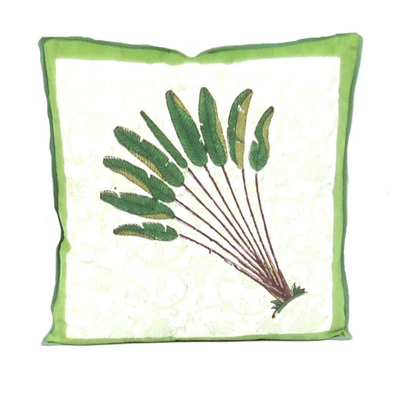 Banana Leaf Indian Cushion Hand Block Printed set by Roopantaran