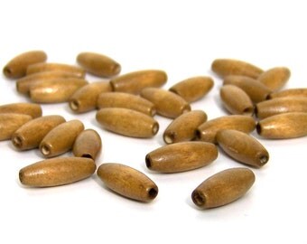 Light Brown Wood Beads, 16mm x 6mm ovals, 100 eco-friendly wooden beads (569R)