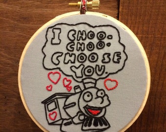Simpsons Inspired Cho-Cho-Choose You Valentine's Day Hand Embroidered 4" Wall Hanging