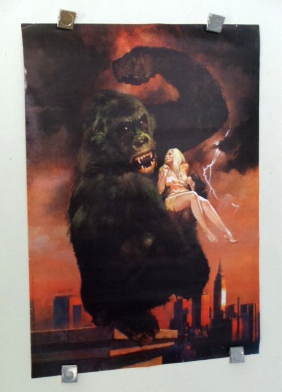 Rare vintage original 1977 King Kong poster holding by 