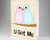 Cute Card, Anniversary, You Got Me, Sweet Gift, Valentine Card, Love Birds, Romantic Card, Love Card, Bird Art