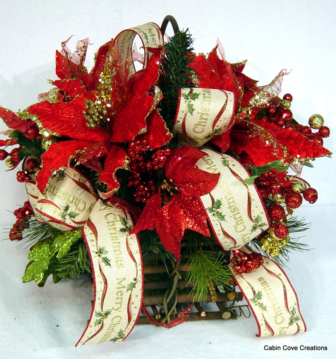 Traditional Poinsettia Centerpiece red gold Floral Arrangement