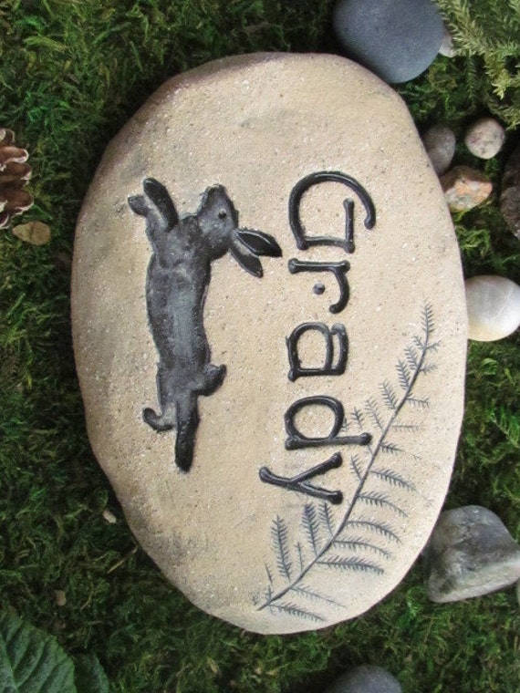Rabbit Memorial stone. Rabbit garden stone grave marker.