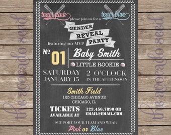 Baseball Softball Chalkboard Gender Reveal Invitation - DIY printing or Professional Prints