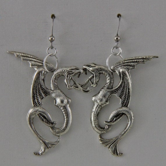 Handmade Brass Breasted Dragon Earrings by oscarcrow on Etsy