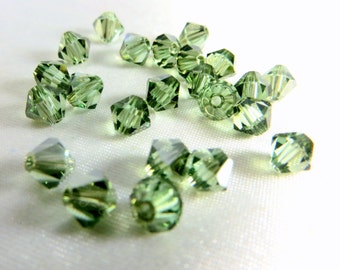 25 Swarovski Light Green Chrysolite Satin 5mm Bicone Jewelry beads
