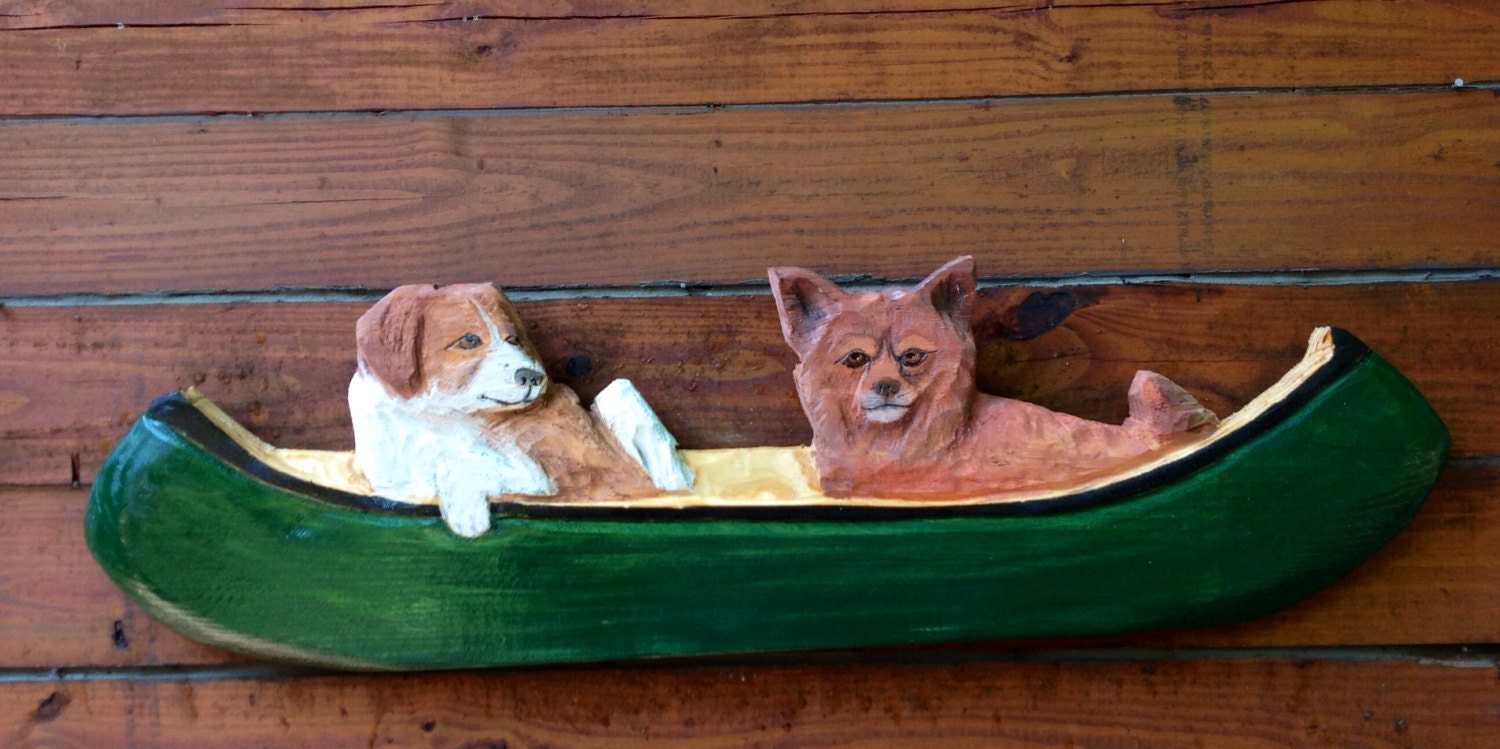Dogs in Canoe 40 custom pet portrait send photo