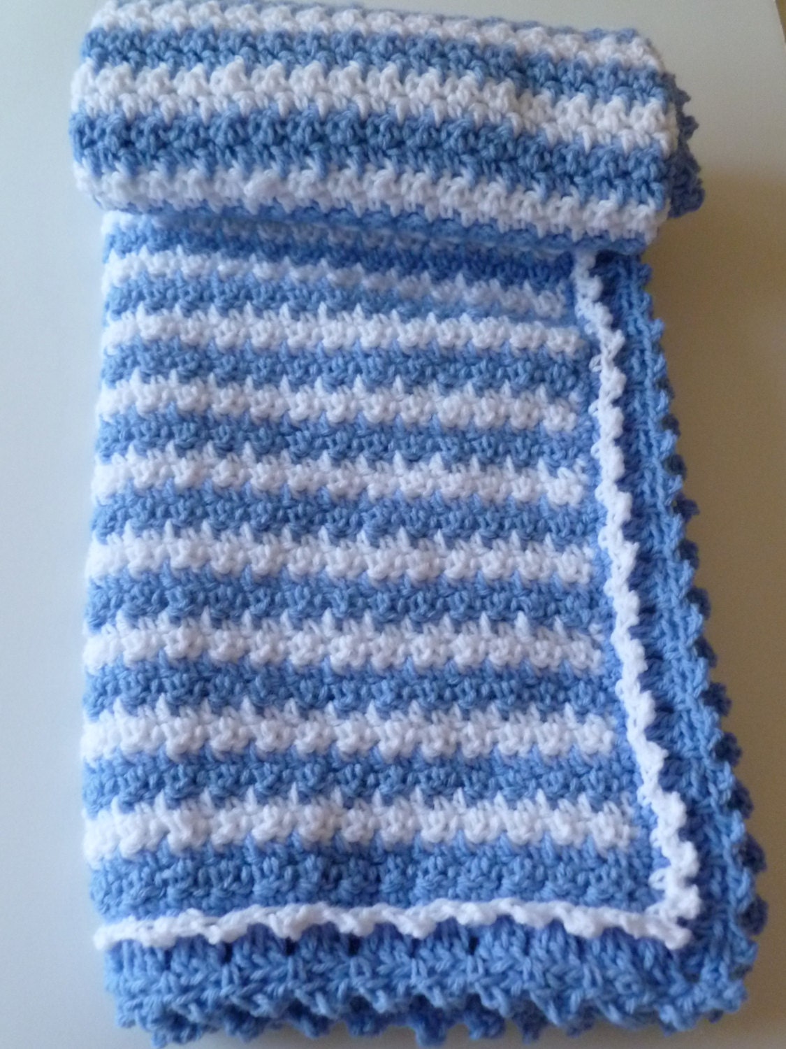 Crochet Baby Blanket New Baby Boy Gift Blue And White